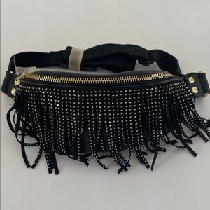 Black Fringe Studded Belt Bag